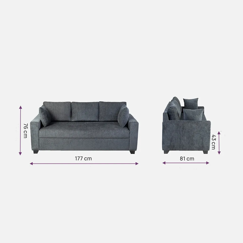3 Seater Sofas Mintwud Bingo Fabric Sofa Grey, 3 Seater, 2 Cushions