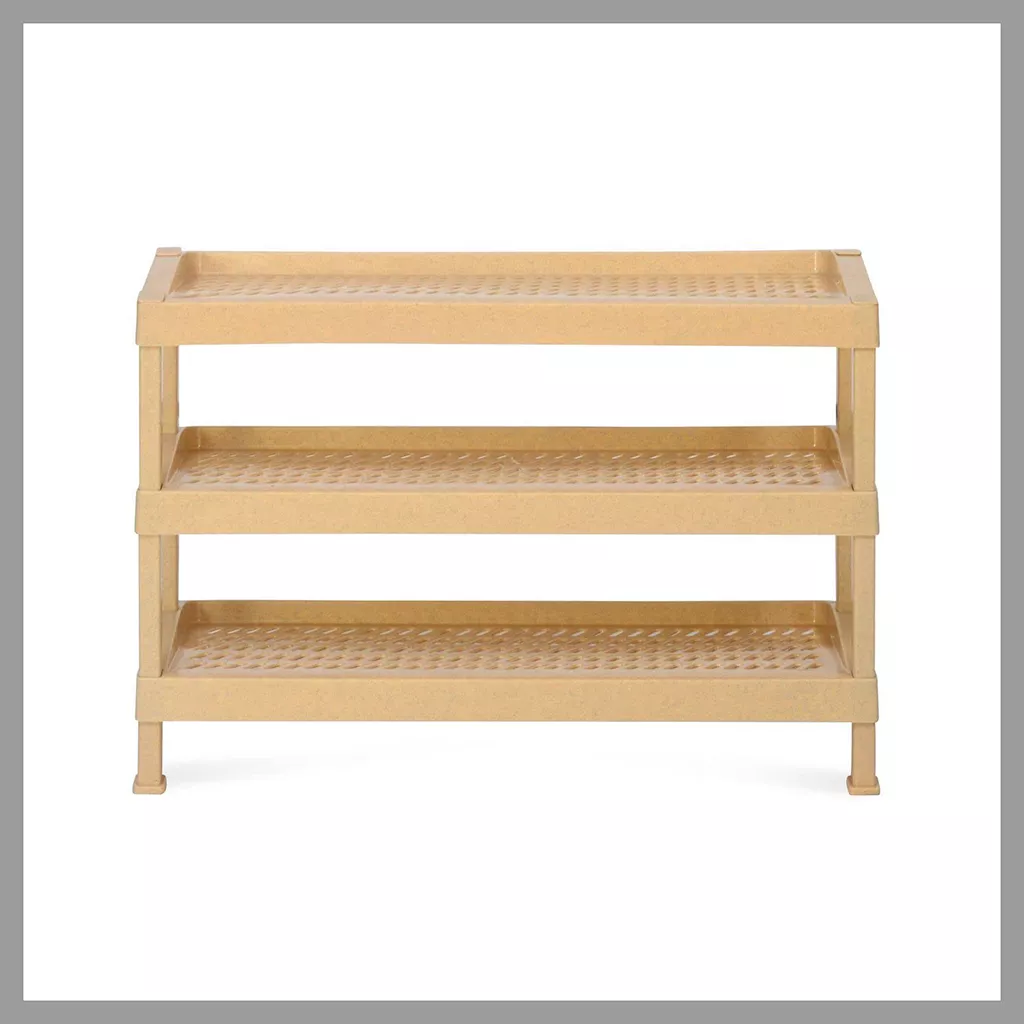 Rack for Storage - Nilkamal MultiRack3 3-Shelf Plastic Shoe Rack Marble Beige