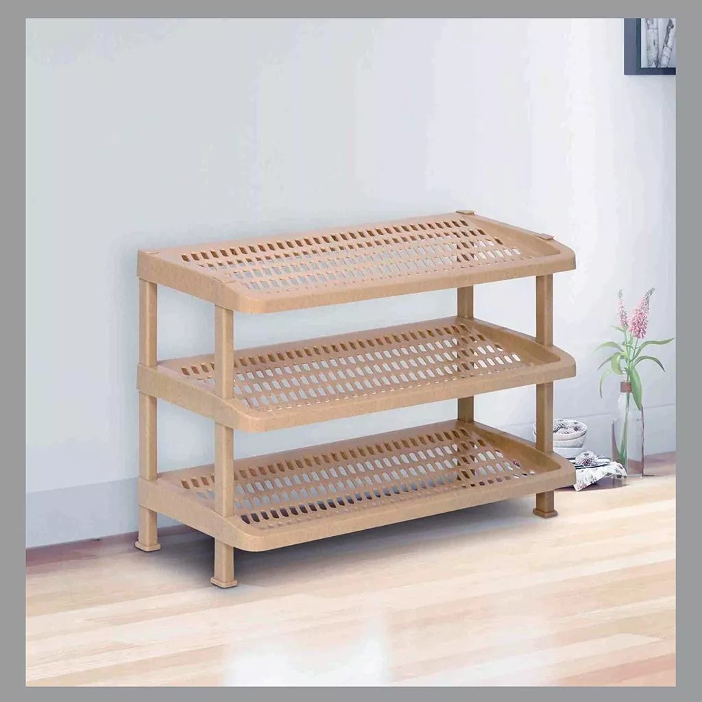 Rack for Storage - Nilkamal MultiRack3 3-Shelf Plastic Shoe Rack Marble Beige