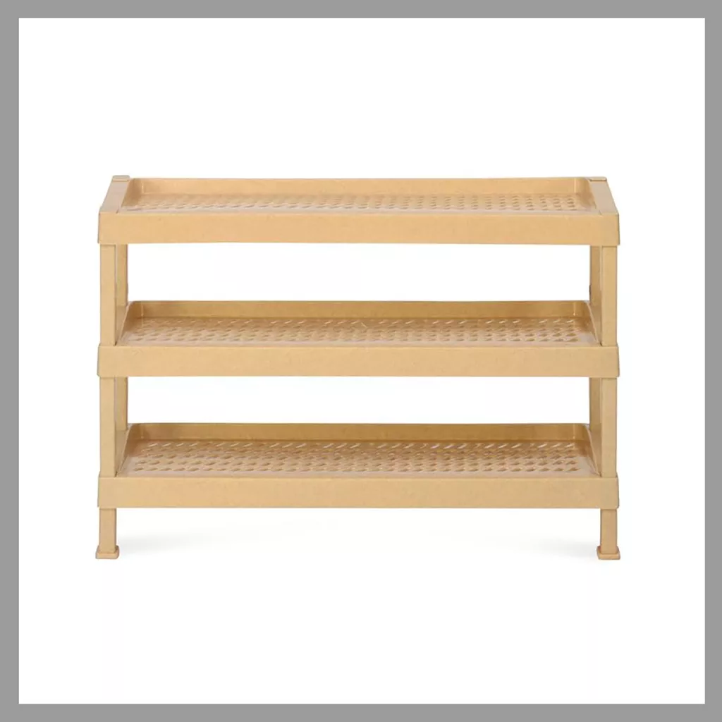 Rack for Storage - Nilkamal MultiRack3 3-Shelf Plastic Shoe Rack Marble Beige