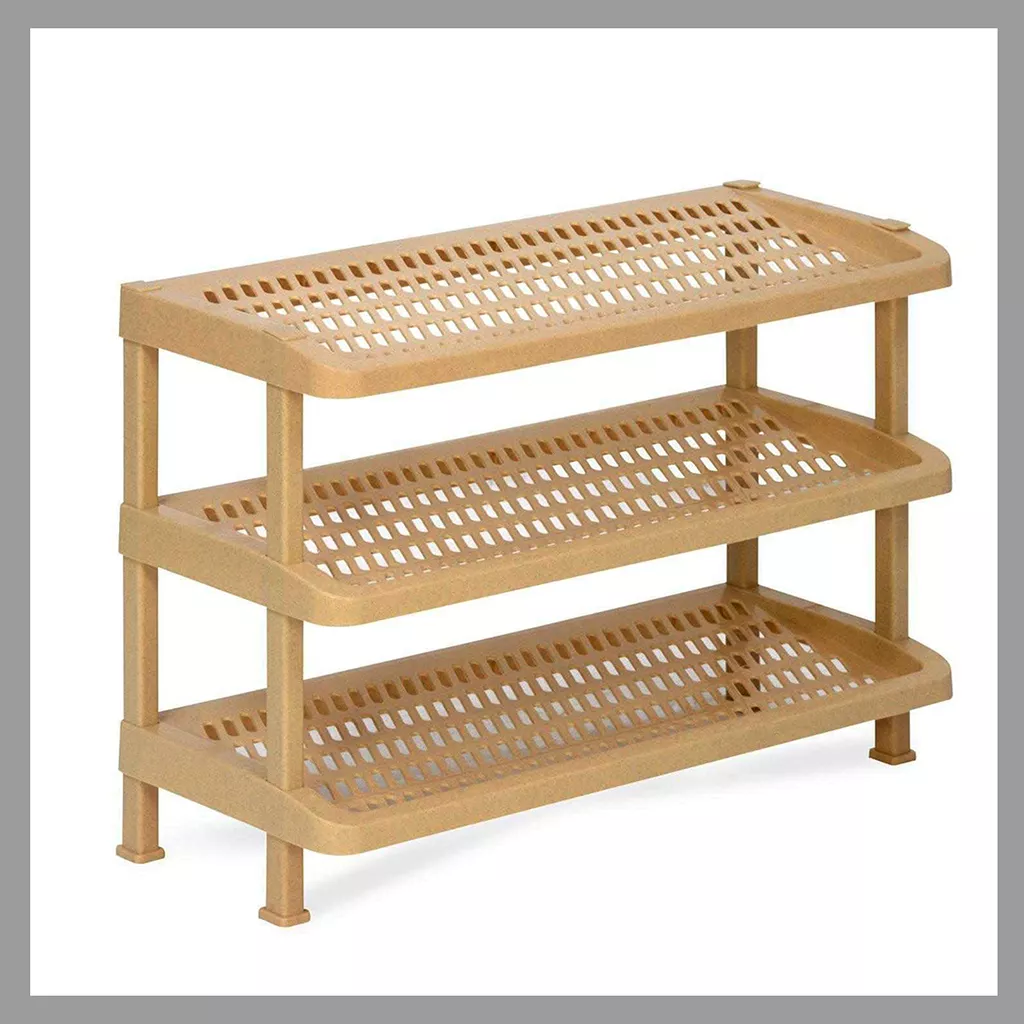 Rack for Storage - Nilkamal MultiRack3 3-Shelf Plastic Shoe Rack Marble Beige