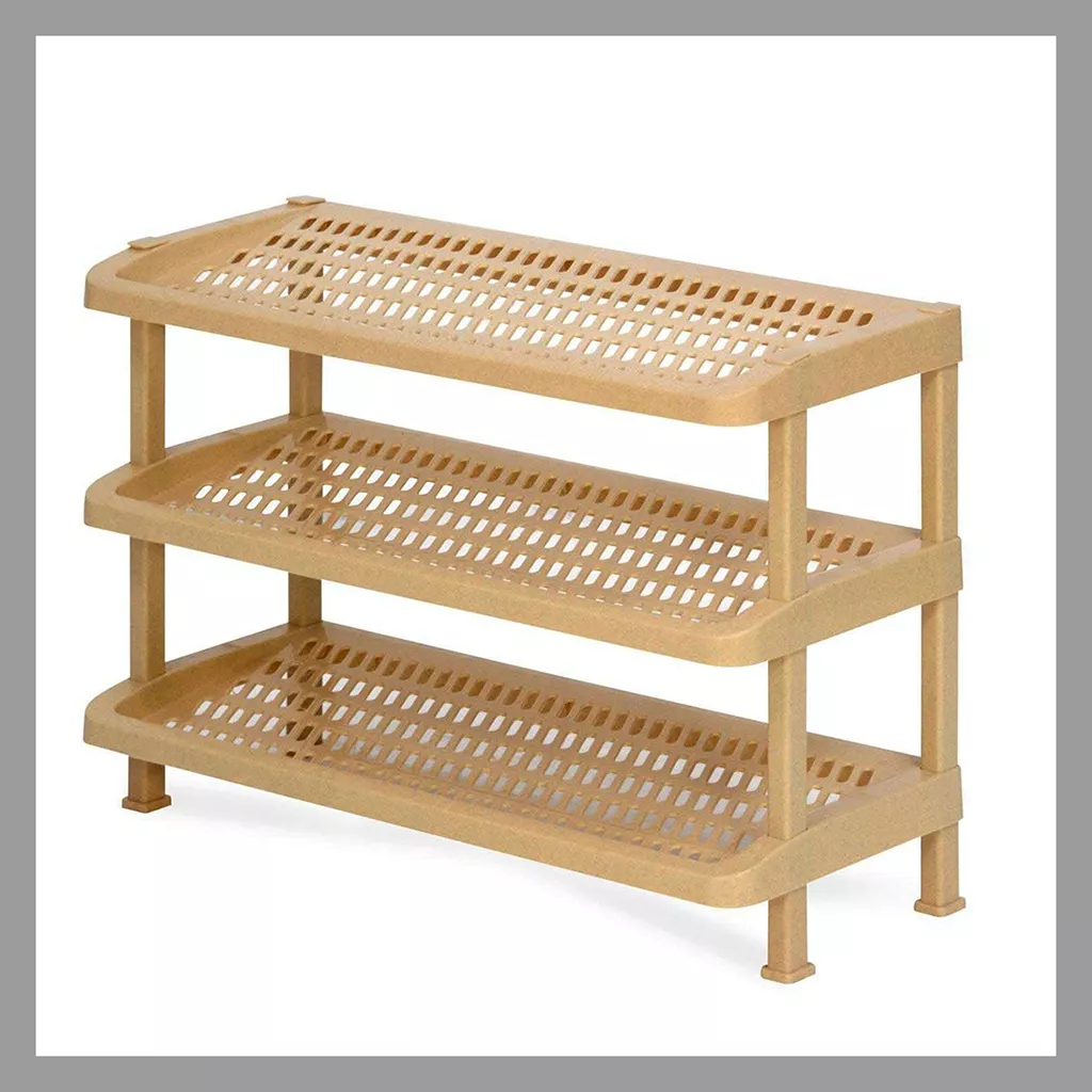 Rack for Storage - Nilkamal MultiRack3 3-Shelf Plastic Shoe Rack Marble Beige