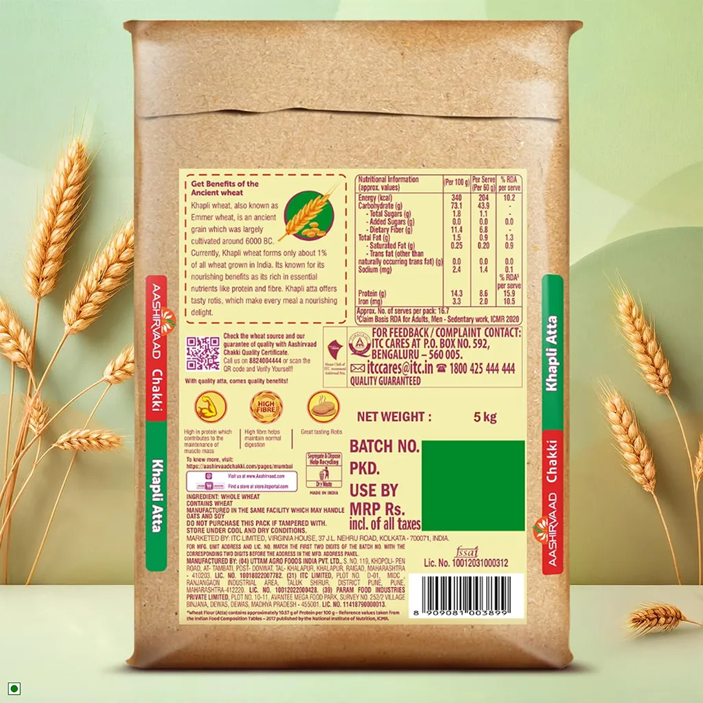 Aashirvaad Khapli Atta 5kg – Emmer Wheat Flour, High Fibre, Protein-Rich
