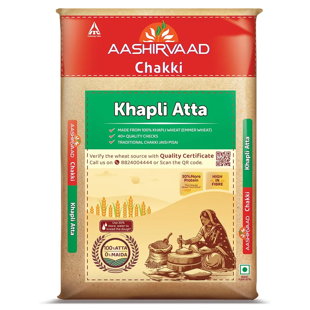 Aashirvaad Khapli Atta 5kg – Emmer Wheat Flour, High Fibre, Protein-Rich