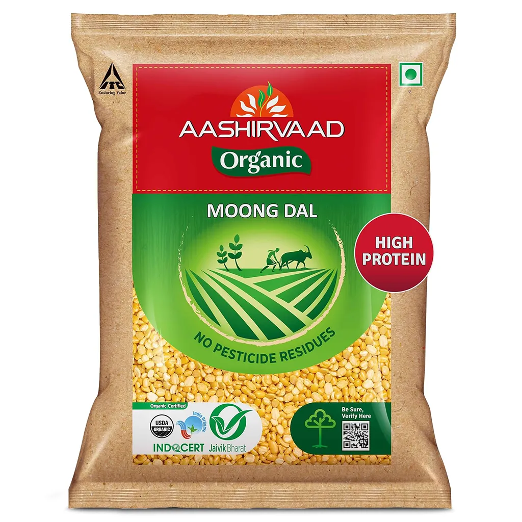 Aashirvaad Organic Moong Dal - 100% Organic, Protein-Rich, Unpolished, 1 kg