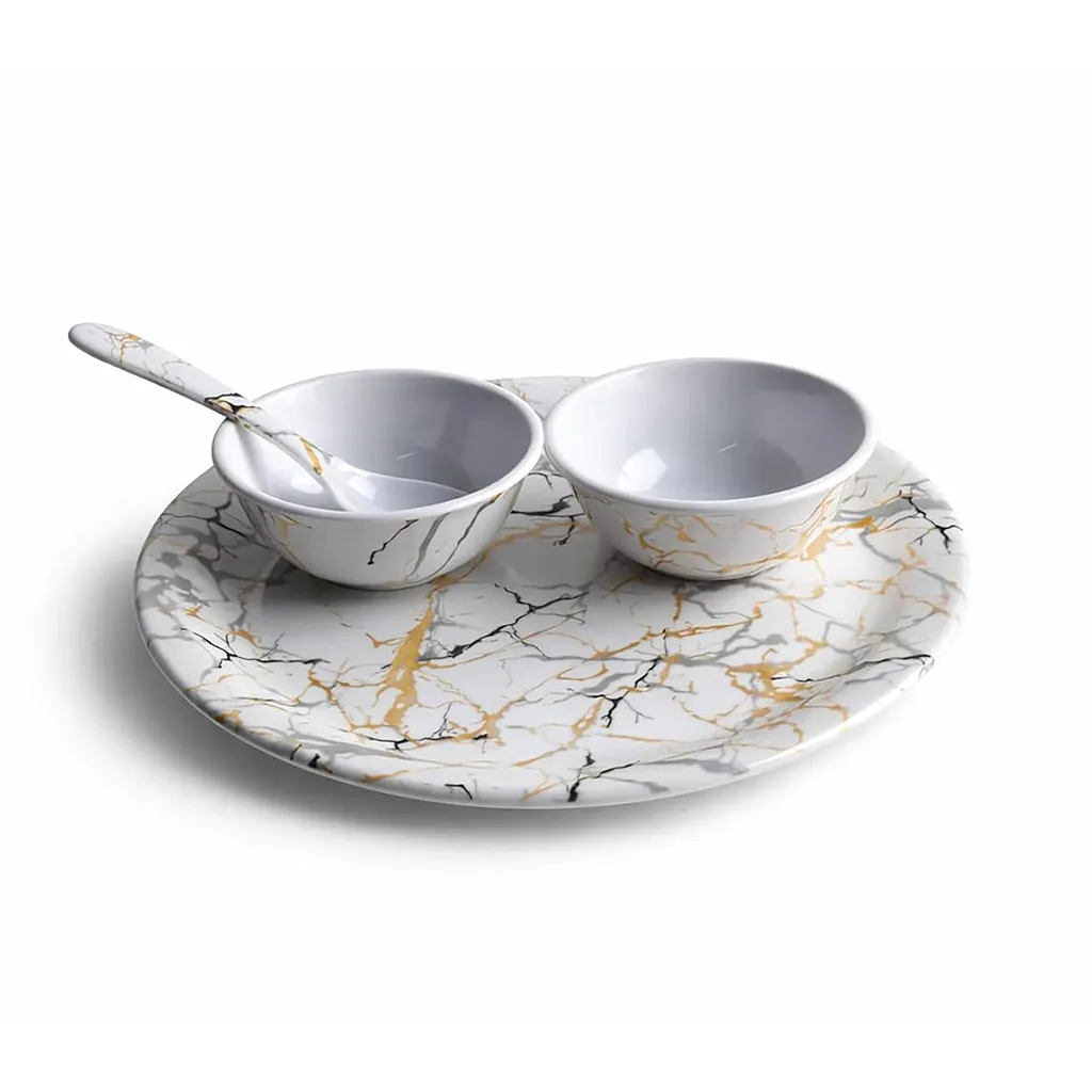 Bataniya Melamine Dinner Set, White Floral Triple-Coated 4-Piece Dinnerware