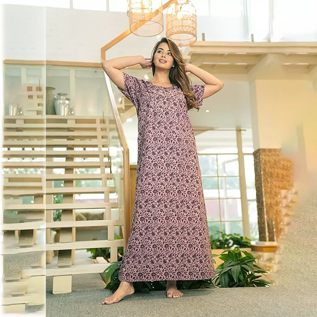 Nighty for Women - G Creation Cotton Mix Printed Nighty Combo, 54 Inch