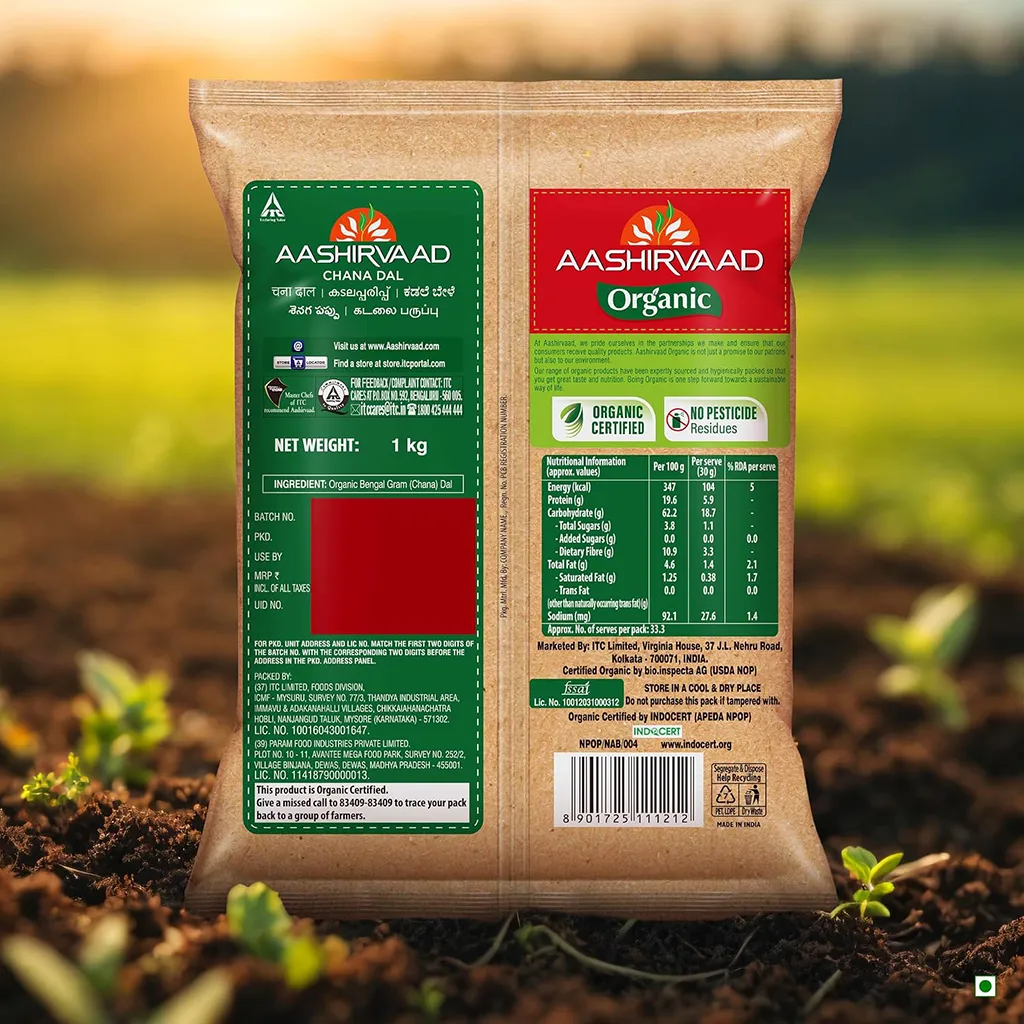 Aashirvaad Organic Chana Dal 1 kg – 100% Organic Protein-Rich Pulses
