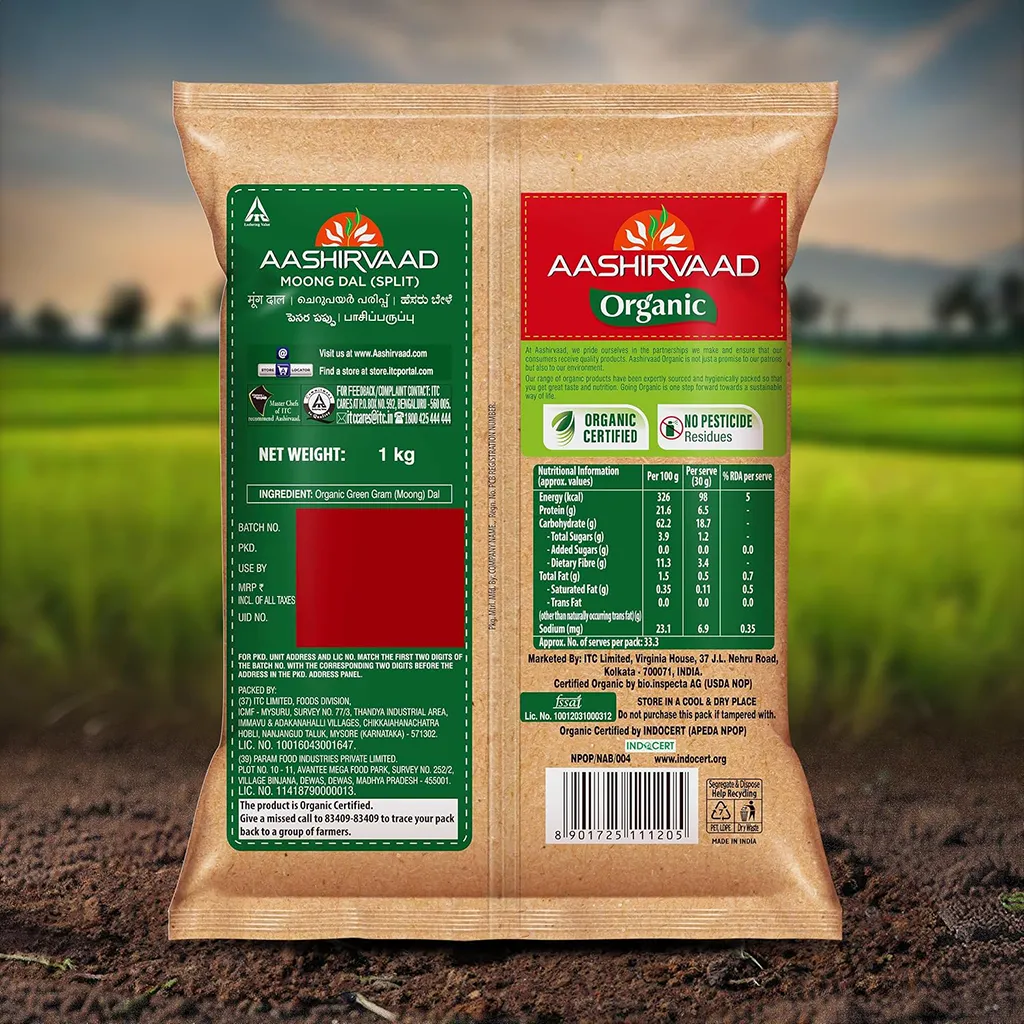 Aashirvaad Organic Moong Dal - 100% Organic, Protein-Rich, Unpolished, 1 kg