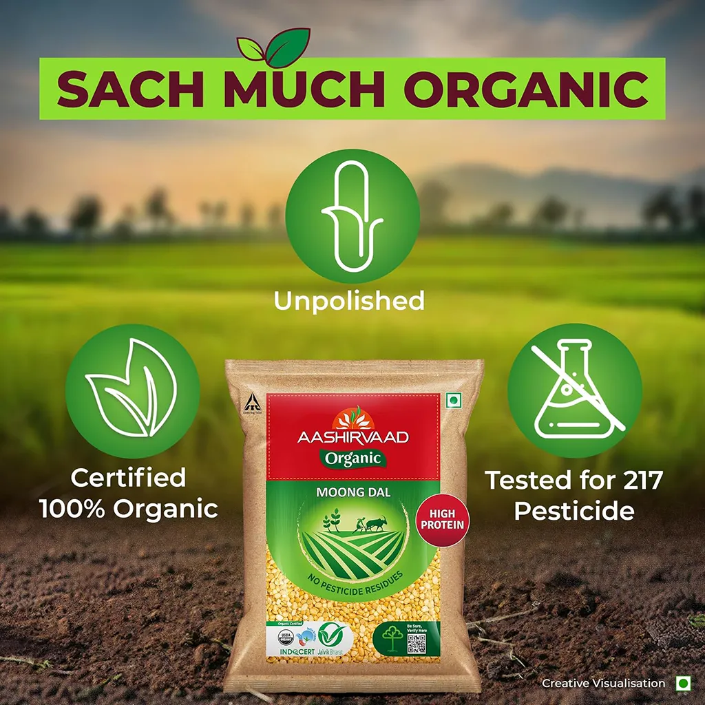 Aashirvaad Organic Chana Dal 1 kg – 100% Organic Protein-Rich Pulses