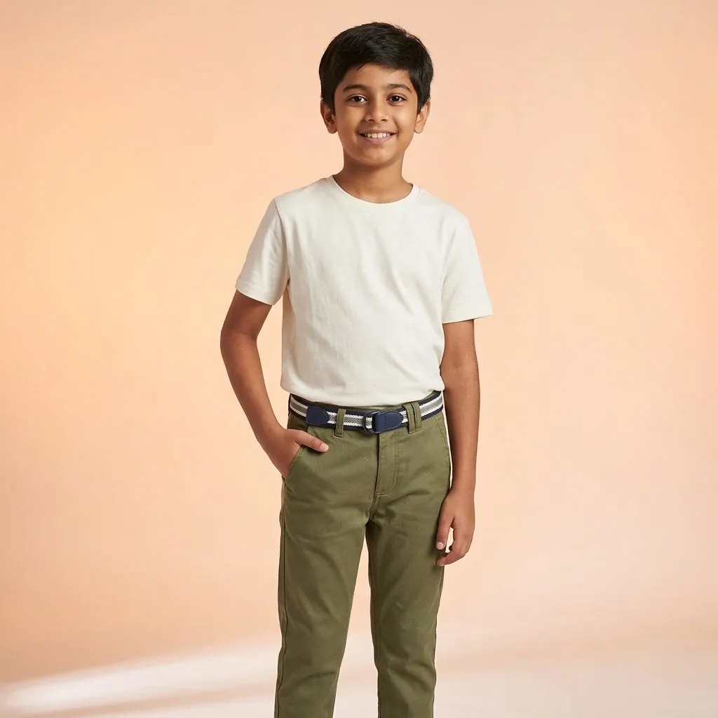 Pantaloons Junior Boys Cotton Trousers, Deep Olive, Regular Fit, Size 9–10 Years