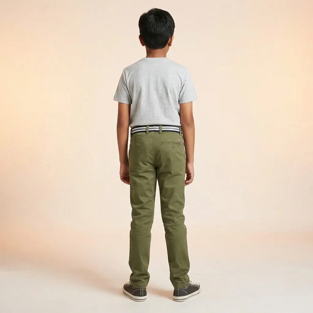 Pantaloons Junior Boys Cotton Trousers, Deep Olive, Regular Fit, Size 9–10 Years