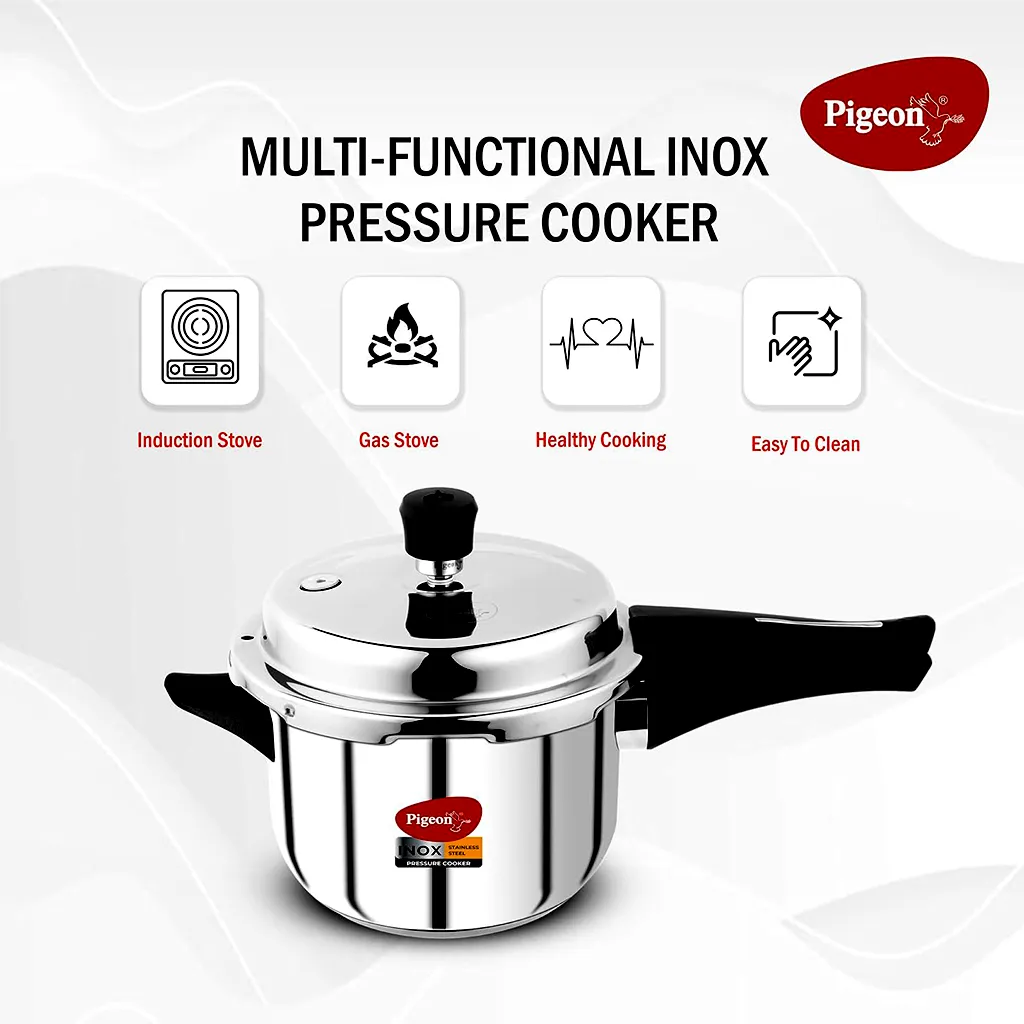 Pigeon Stainless Steel Pressure Cooker 2 Litre, Induction & Gas Compatible, Silver
