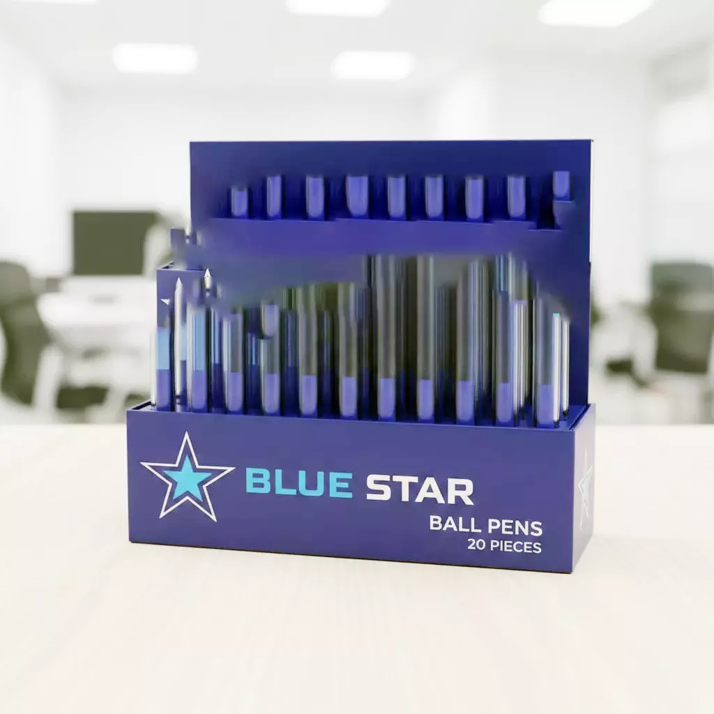 Ball Pen Blue Star 25cm 20pcs Pack - Smooth Writing & Multi Colors