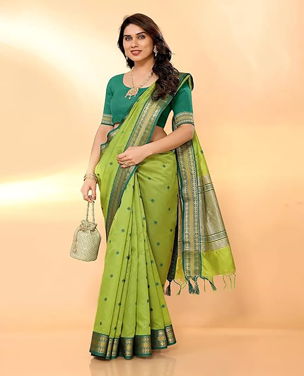 Party Wear Saree Cotton Silk Jacquard Border