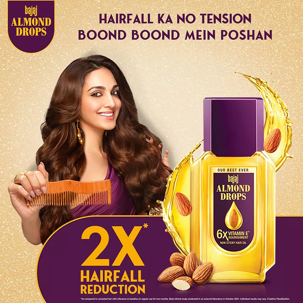 Almond Hair Oil - Bajaj Almond Drops 285ml, 6X Vitamin E, Hair Fall Control
