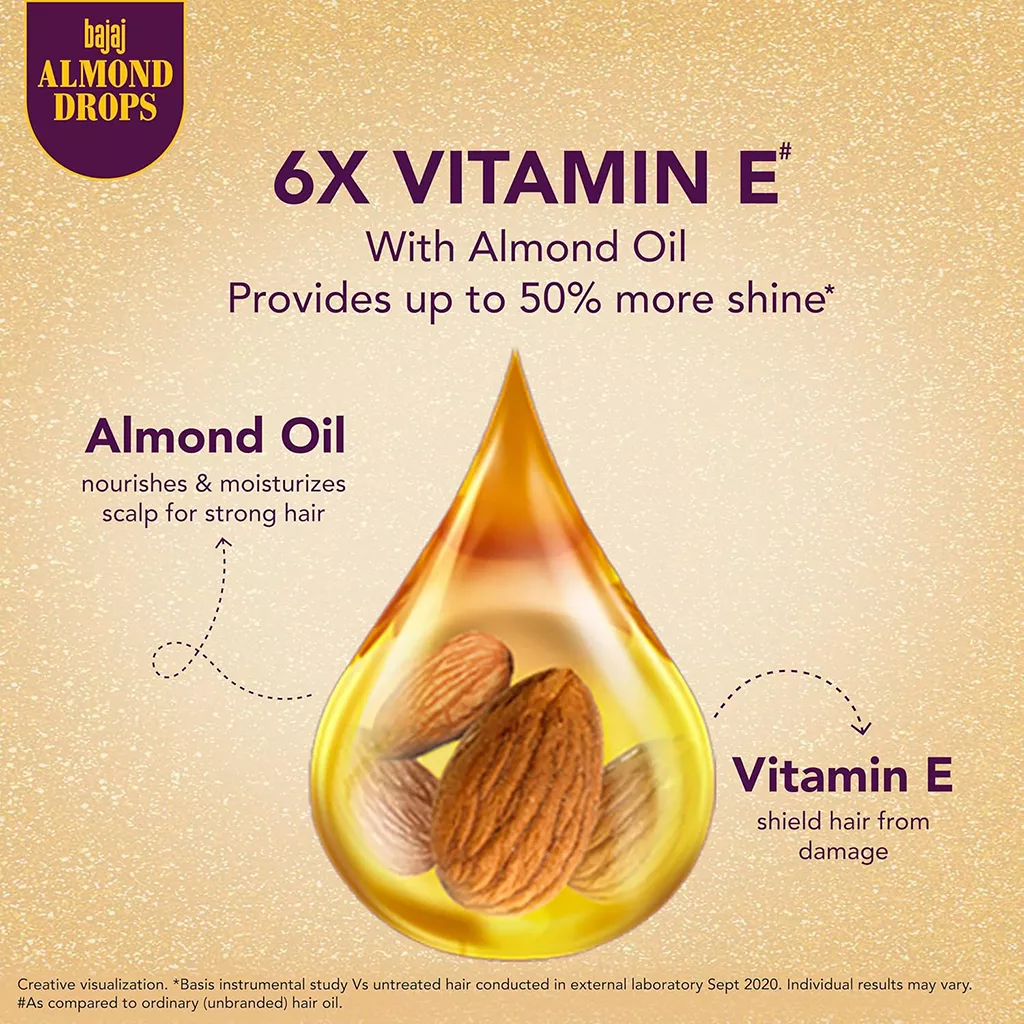 Almond Hair Oil - Bajaj Almond Drops 285ml, 6X Vitamin E, Hair Fall Control