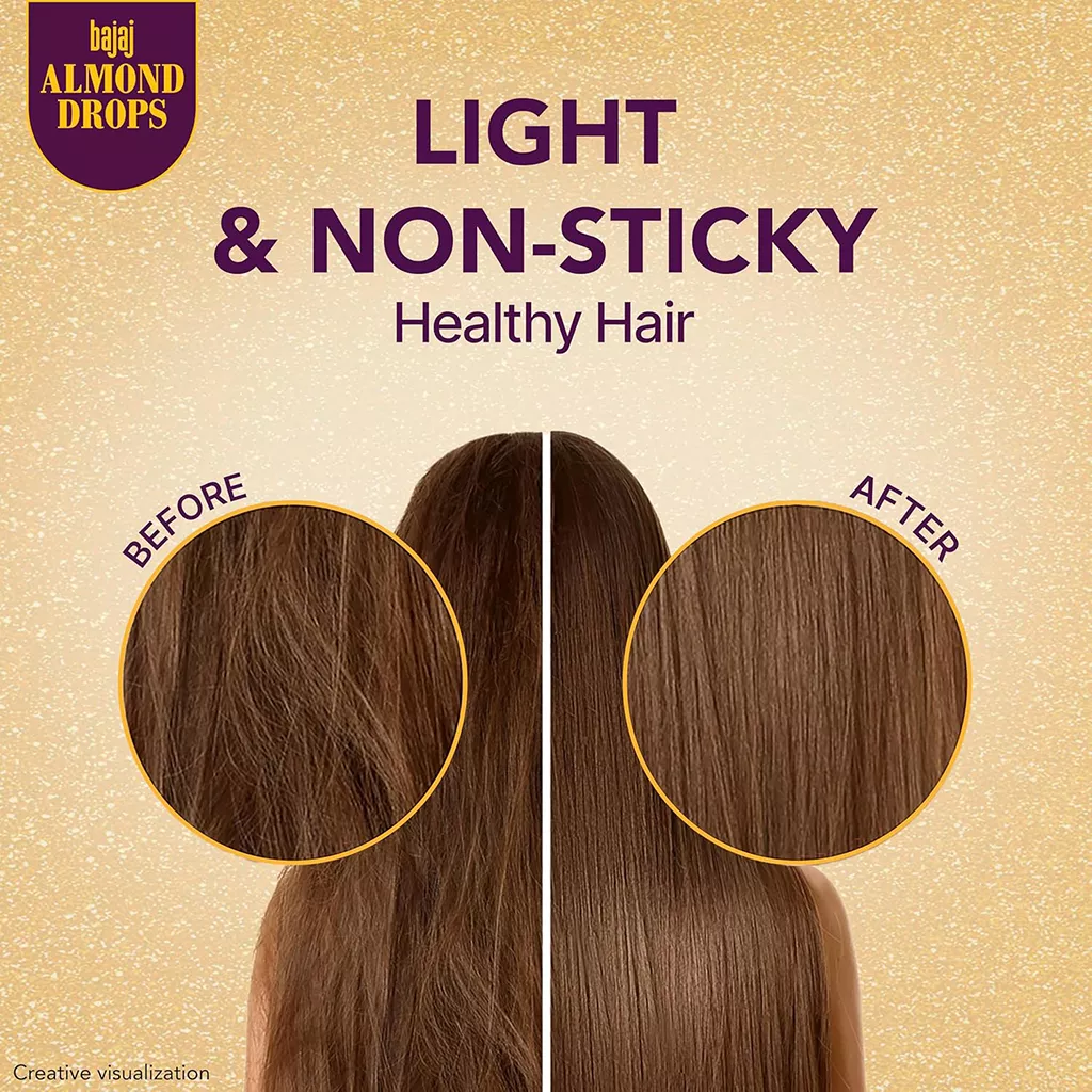 Almond Hair Oil - Bajaj Almond Drops 285ml, 6X Vitamin E, Hair Fall Control