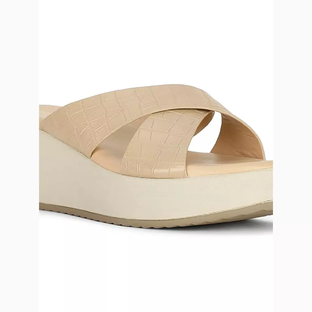 Bata Women's Platform Heel Sandal – Casual Lace-Up Open Toe, Beige, Size 6 UK