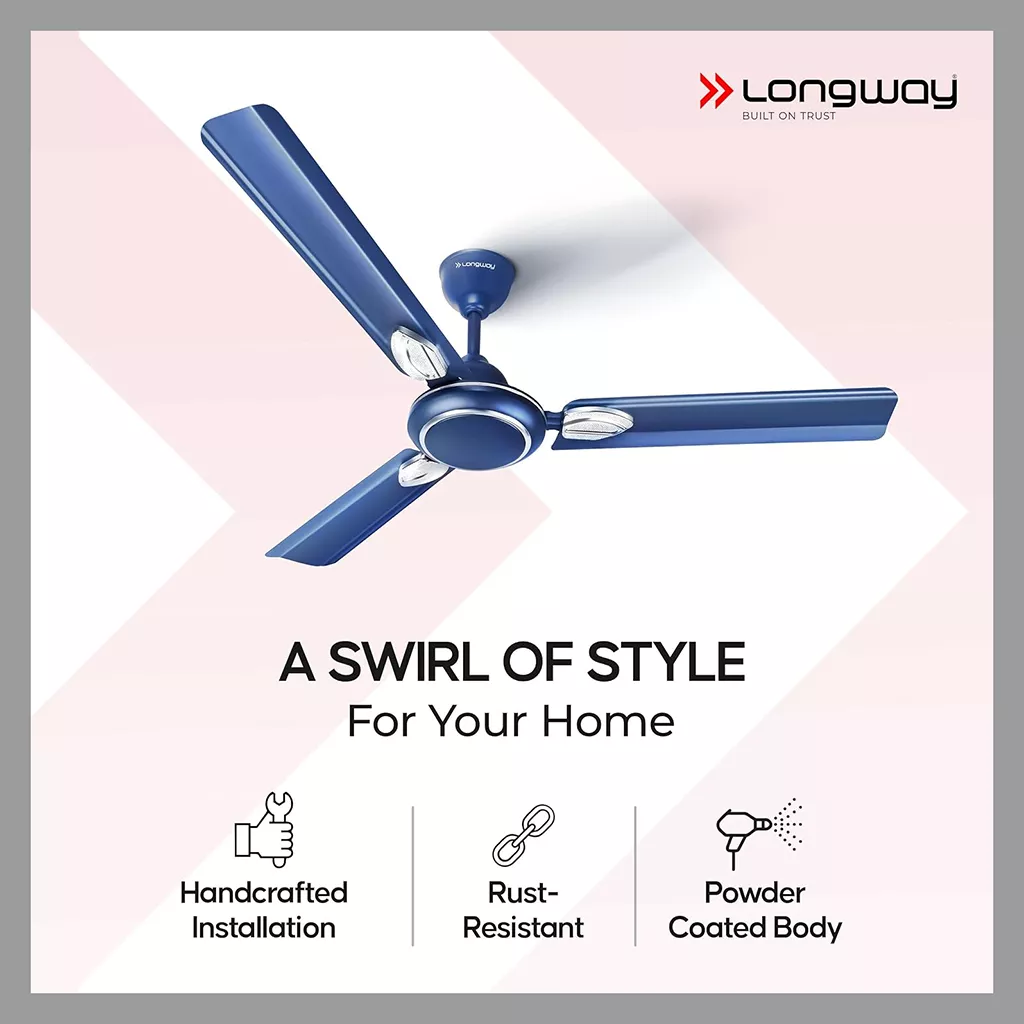 Ceiling Fan for Bedroom LONGWAY Kiger P1 1200mm 50W Silver Blue