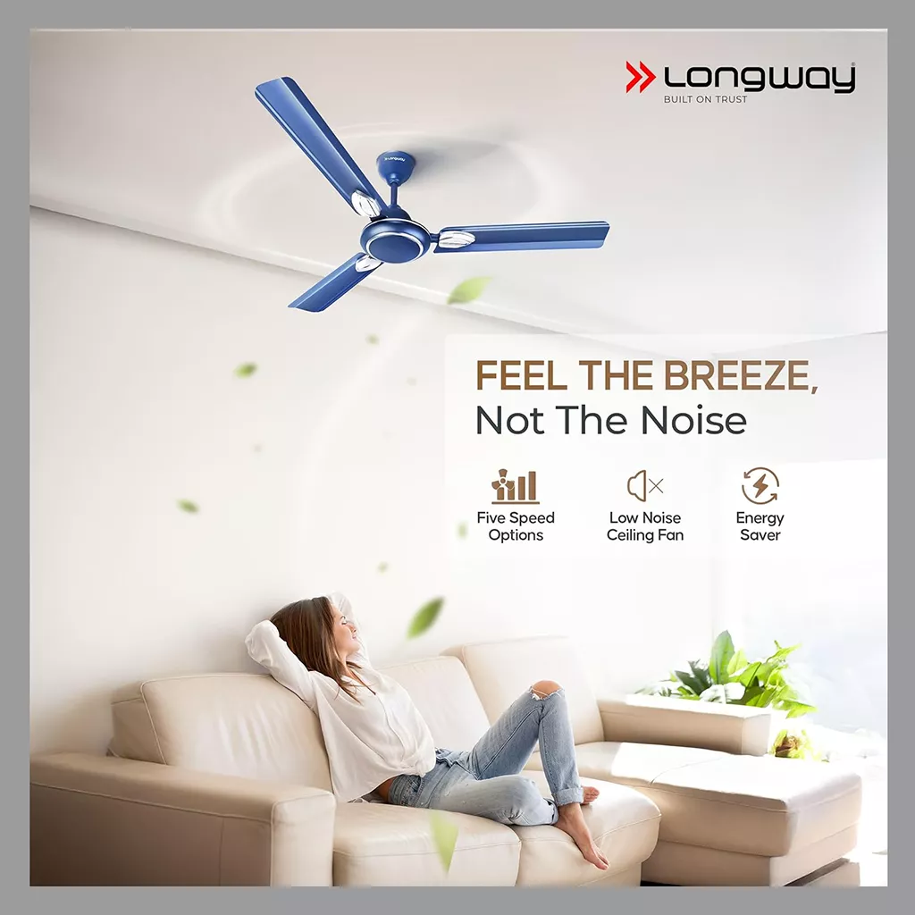 Ceiling Fan for Bedroom LONGWAY Kiger P1 1200mm 50W Silver Blue