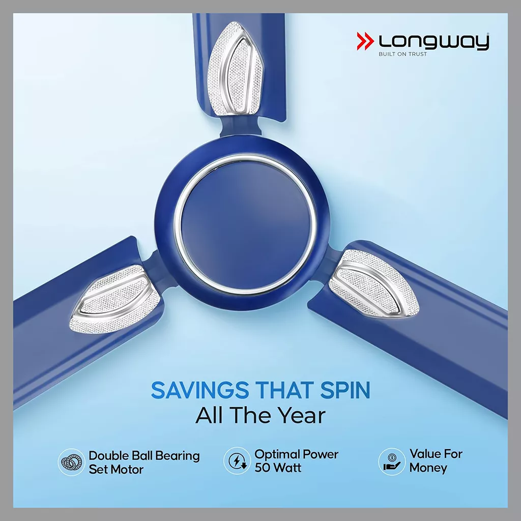 Ceiling Fan for Bedroom LONGWAY Kiger P1 1200mm 50W Silver Blue