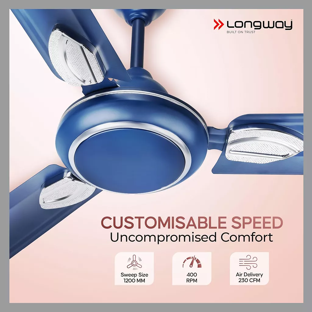 Ceiling Fan for Bedroom LONGWAY Kiger P1 1200mm 50W Silver Blue