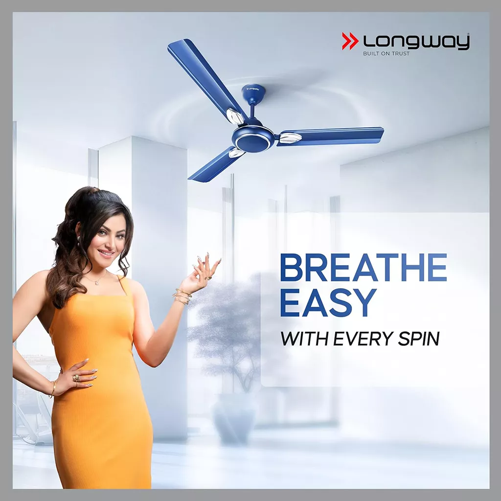 Ceiling Fan for Bedroom LONGWAY Kiger P1 1200mm 50W Silver Blue