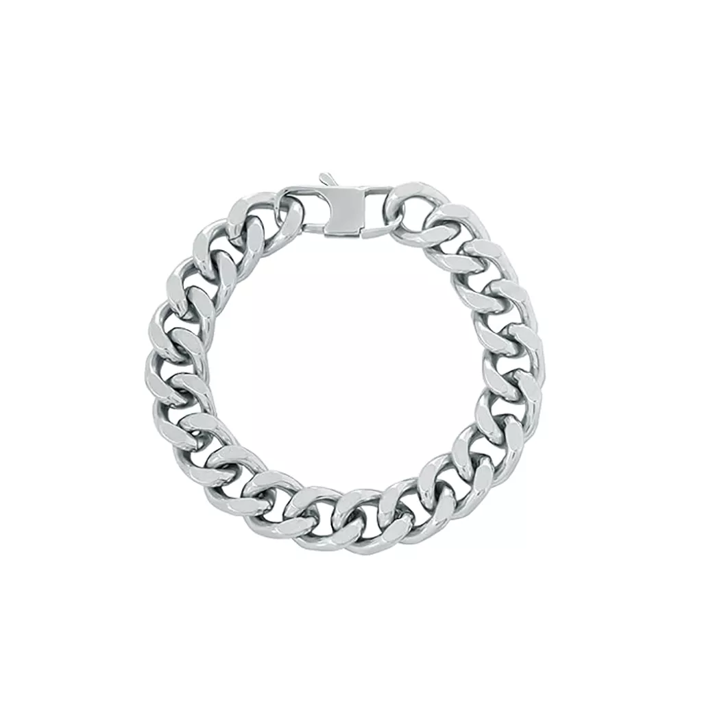 Chain Bracelet for Men & Boys | Generic Silver Cuban Style Stainless Steel Bracelet, 21 cm, 1 Count