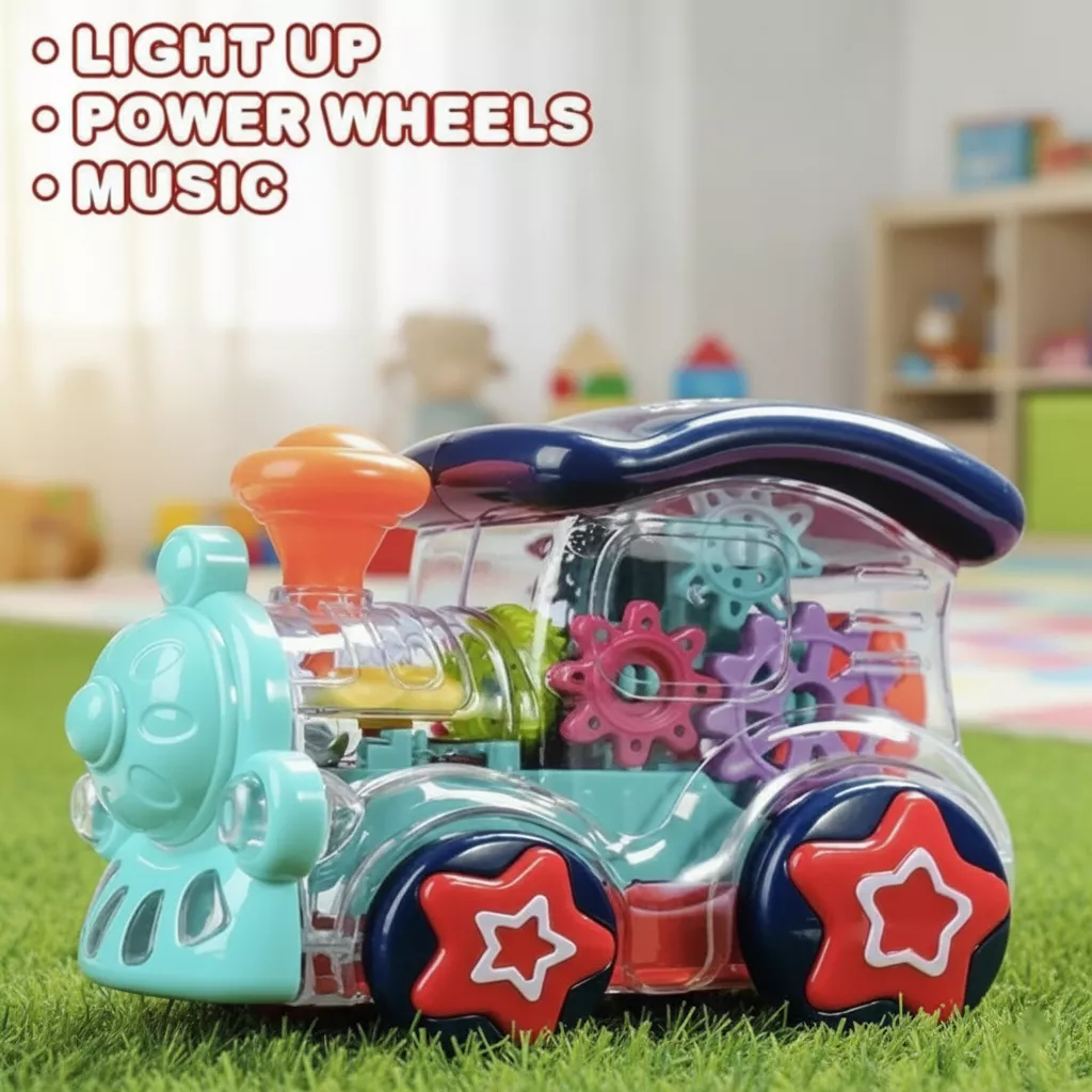 Children Toy Train - Transparent Gear Engine with Lights, Music, 1 Piece