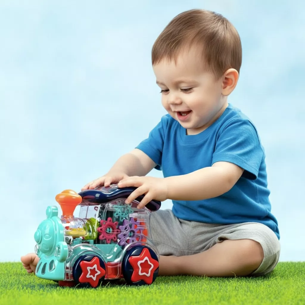 Children Toy Train - Transparent Gear Engine with Lights, Music, 1 Piece