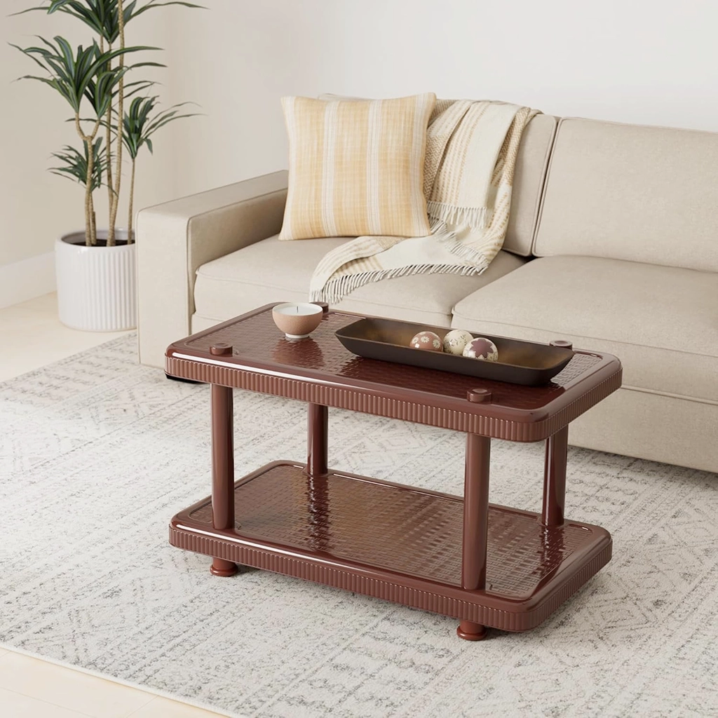Coffee Table for Living Room Esquire Brown Plastic Cane Design Large