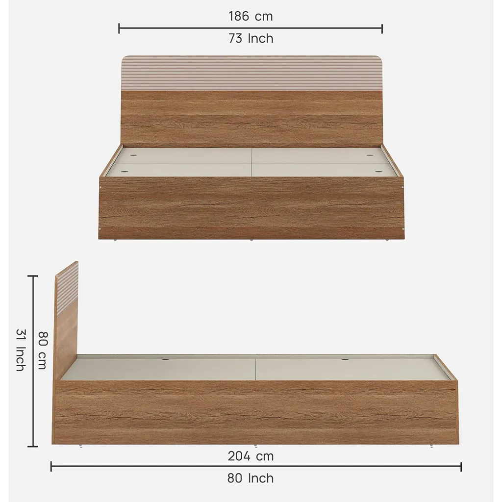 King Size Bed with Box Storage, Spacewood Kosmo Noah, Engineered Wood, 78x72 Inch Mattress