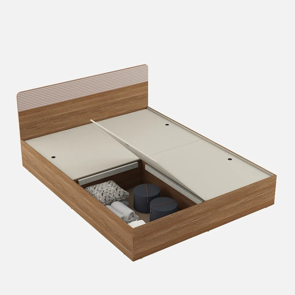 King Size Bed with Box Storage, Spacewood Kosmo Noah, Engineered Wood, 78x72 Inch Mattress