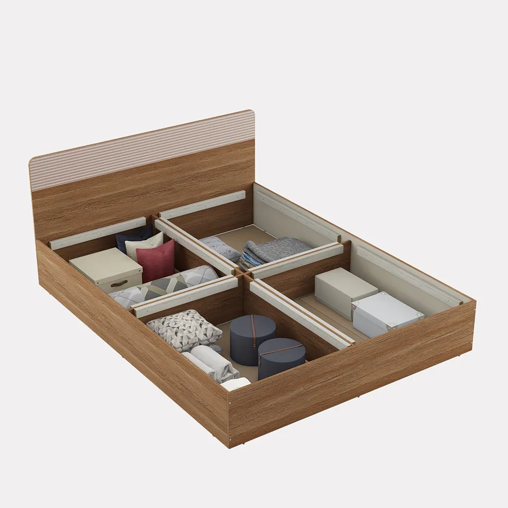 King Size Bed with Box Storage, Spacewood Kosmo Noah, Engineered Wood, 78x72 Inch Mattress