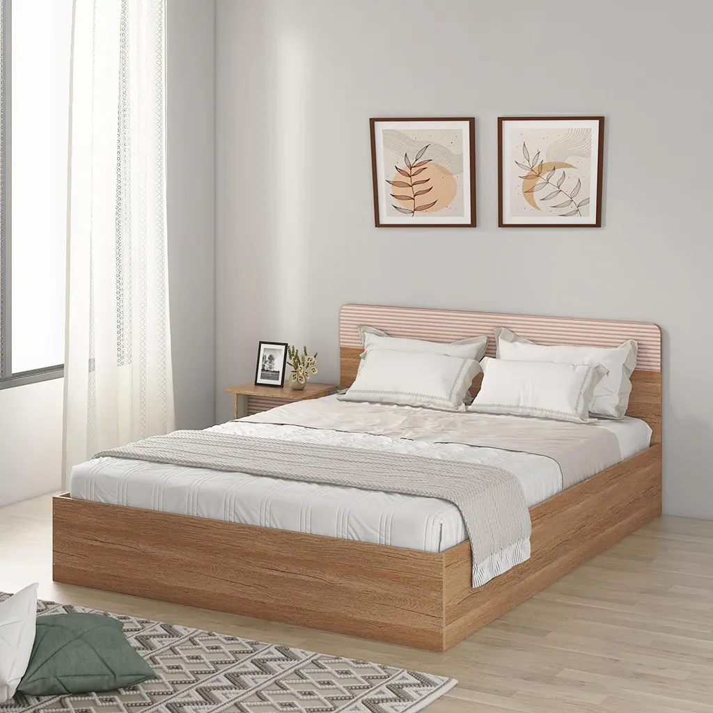 King Size Bed with Box Storage, Spacewood Kosmo Noah, Engineered Wood, 78x72 Inch Mattress