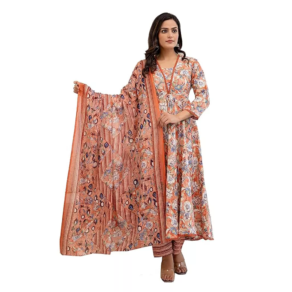 Ladies Kurtis Pink Cotton Anarkali Kurta Set with Dupatta for Women, 2XL