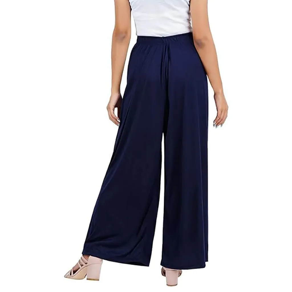 Women's Rayon Palazzo Pants, Regular Fit, Blue, 2XL, Long Length, Solid, Pull On