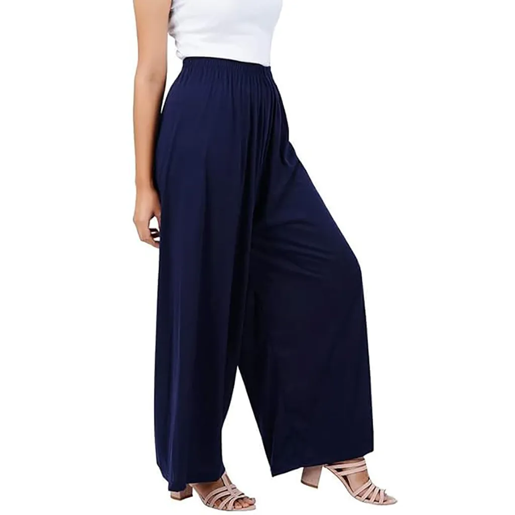 Women's Rayon Palazzo Pants, Regular Fit, Blue, 2XL, Long Length, Solid, Pull On