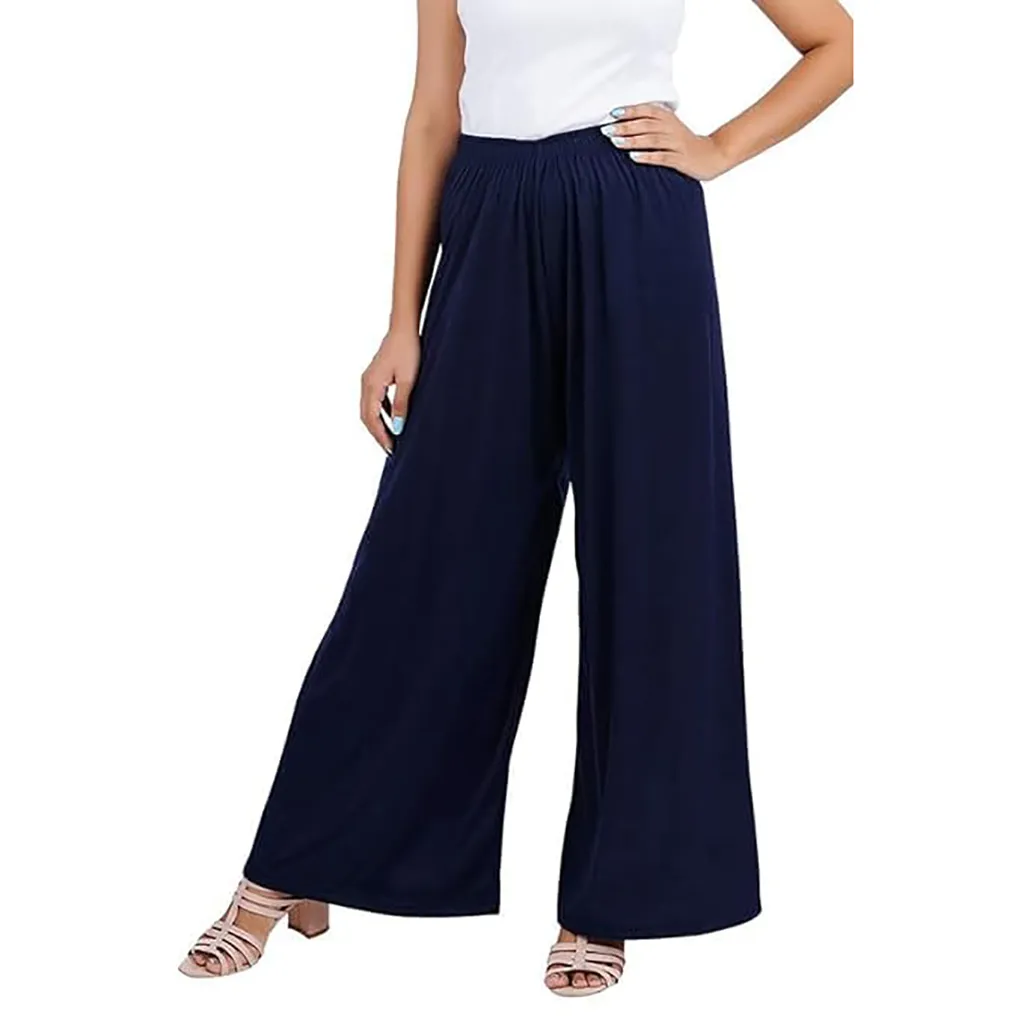 Women's Rayon Palazzo Pants, Regular Fit, Blue, 2XL, Long Length, Solid, Pull On
