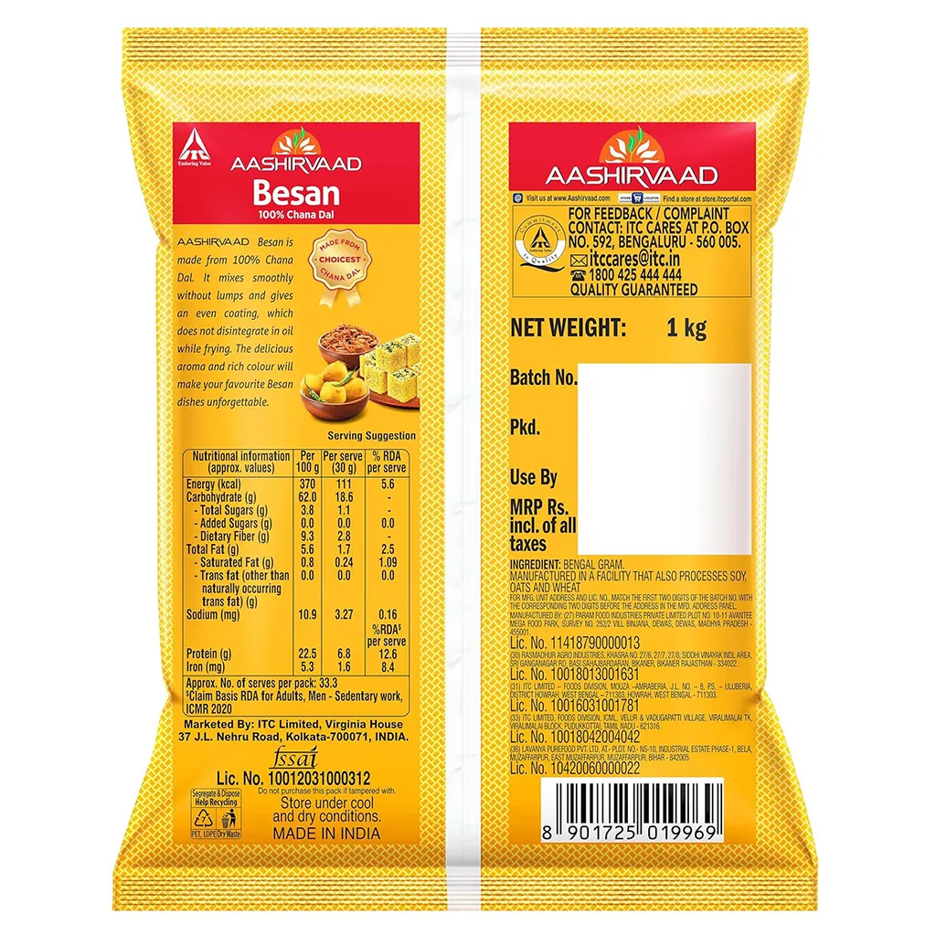 Aashirvaad Chana Dal Besan Flour 100% Bengal Gram 1 kg Pack
