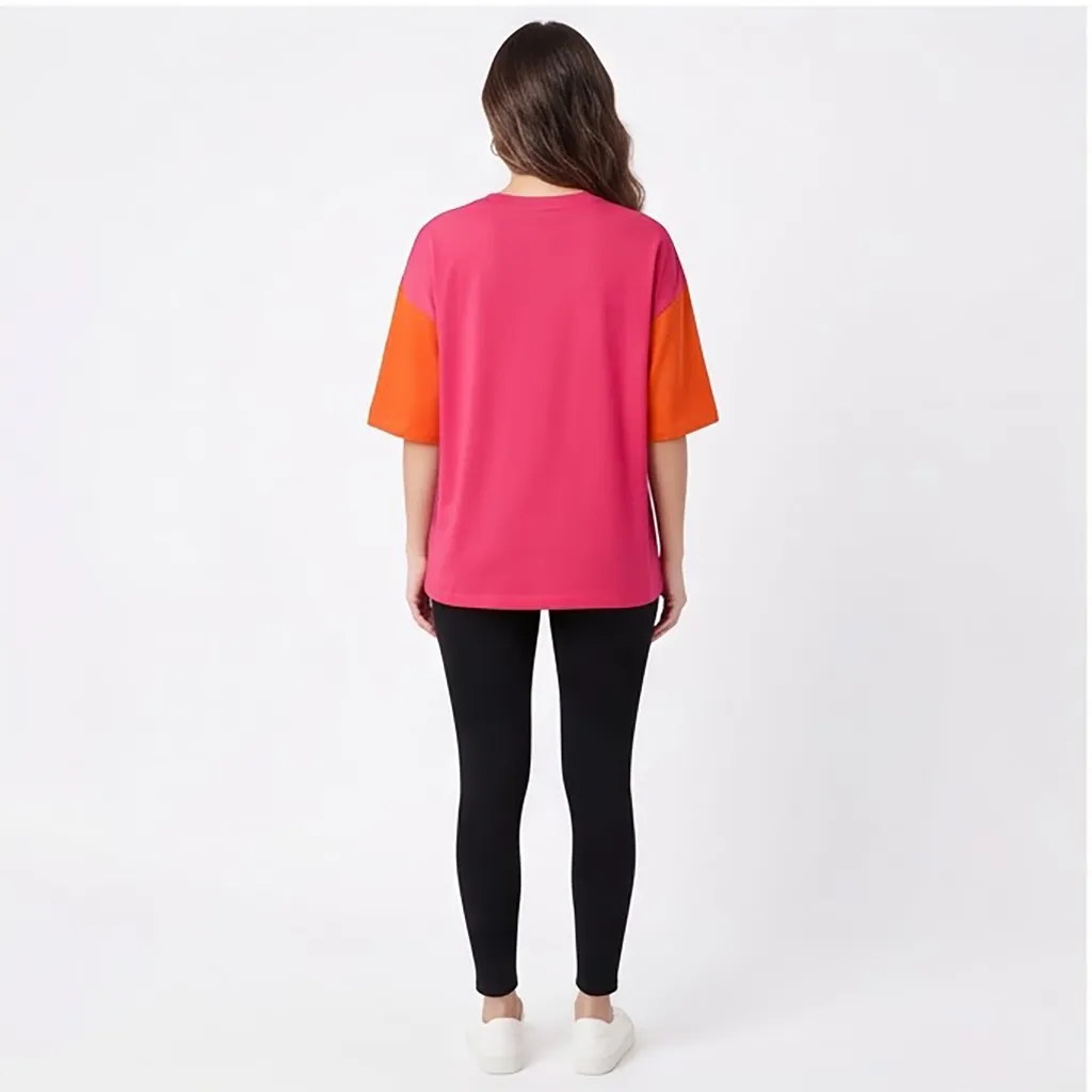 LEOTUDE Women's Oversized T-Shirt Pink Printed Cotton Blend Half Sleeve XL