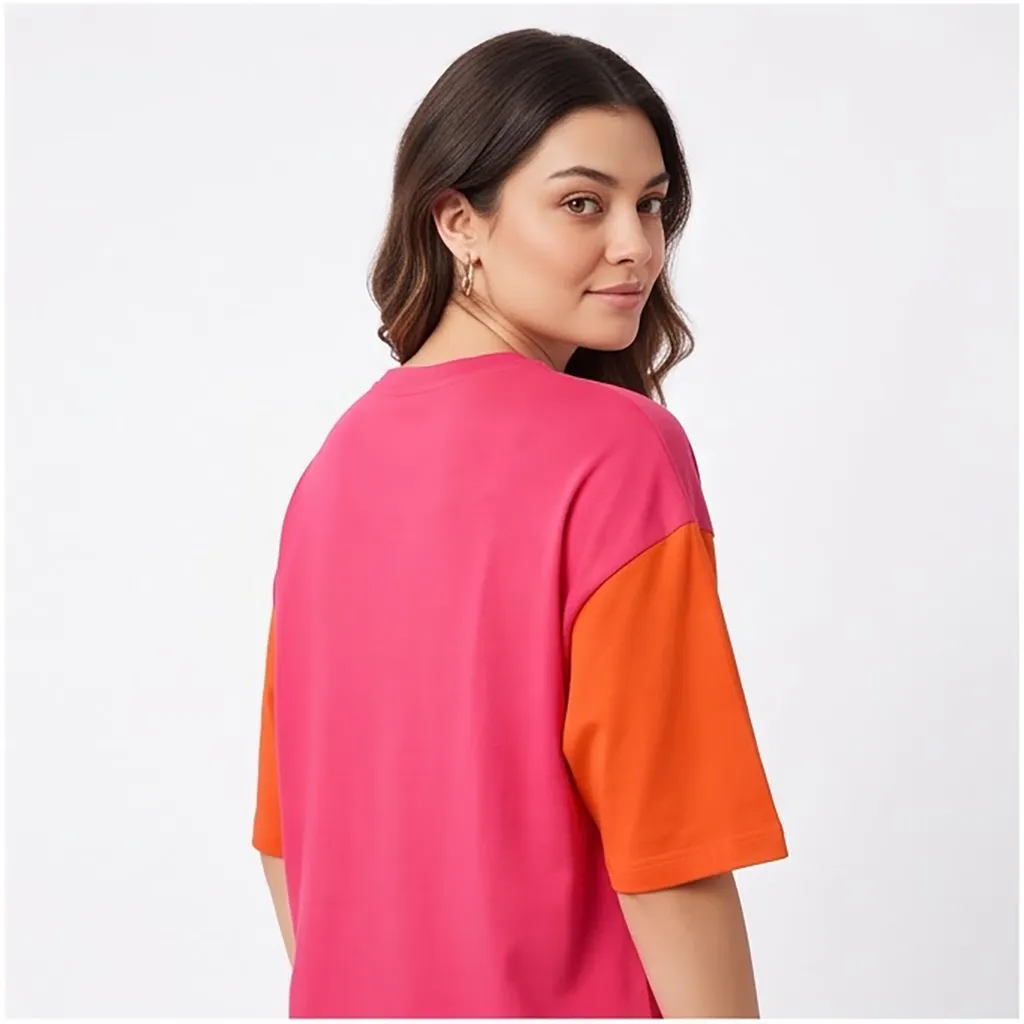 LEOTUDE Women's Oversized T-Shirt Pink Printed Cotton Blend Half Sleeve XL