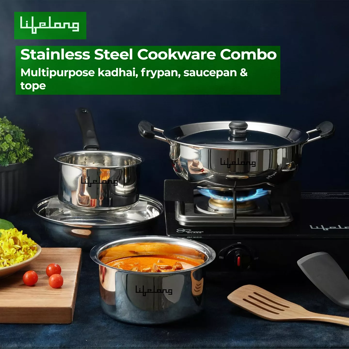 Induction Accessories Lifelong 4 Pc Stainless Steel Cookware Set