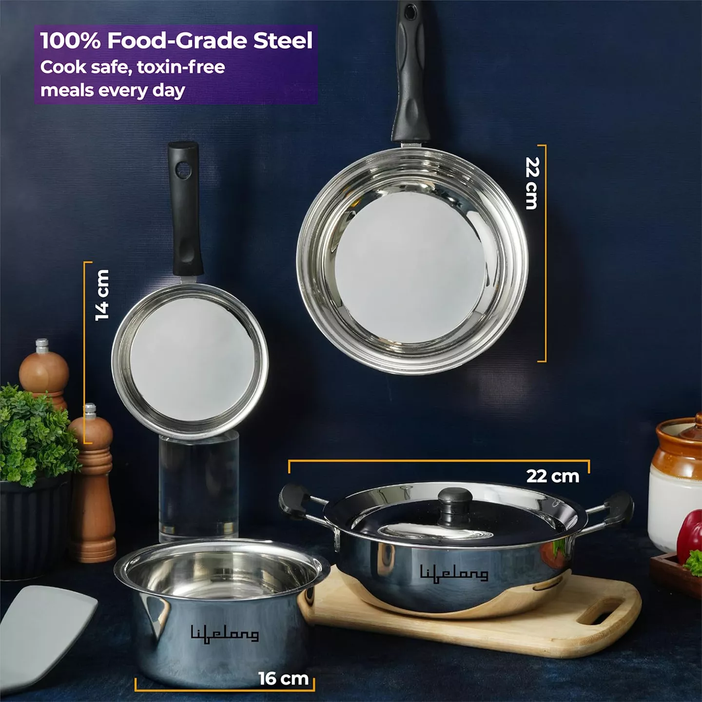 Induction Accessories Lifelong 4 Pc Stainless Steel Cookware Set