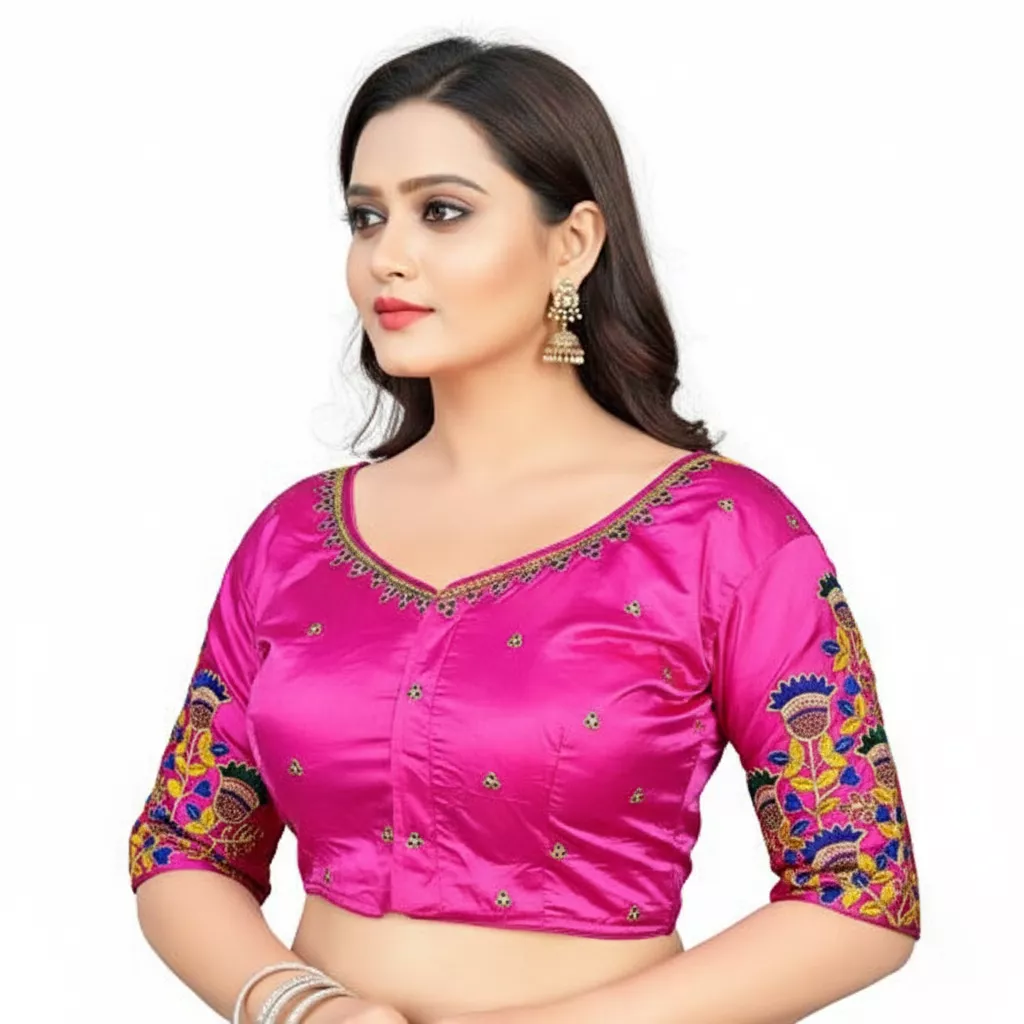 Round Neck Blouse SCUBE DESIGNS Embroidered Cotton Silk Free Size