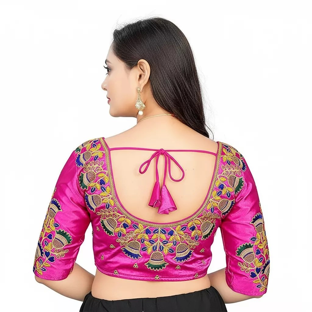 Round Neck Blouse SCUBE DESIGNS Embroidered Cotton Silk Free Size