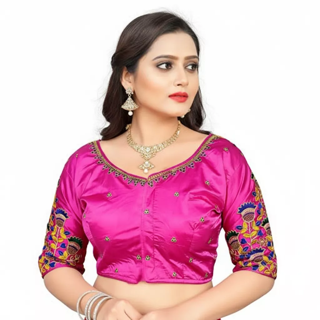 Round Neck Blouse SCUBE DESIGNS Embroidered Cotton Silk Free Size