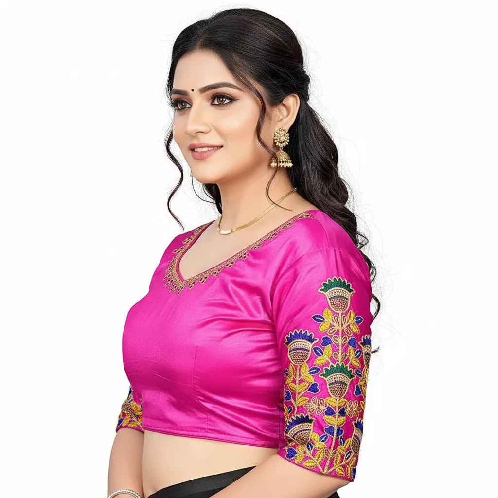 Round Neck Blouse SCUBE DESIGNS Embroidered Cotton Silk Free Size