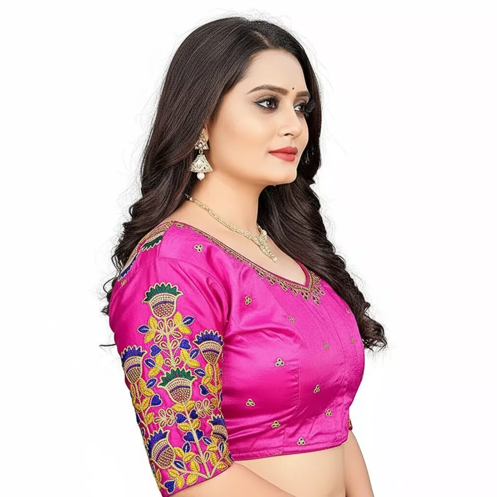 Round Neck Blouse SCUBE DESIGNS Embroidered Cotton Silk Free Size